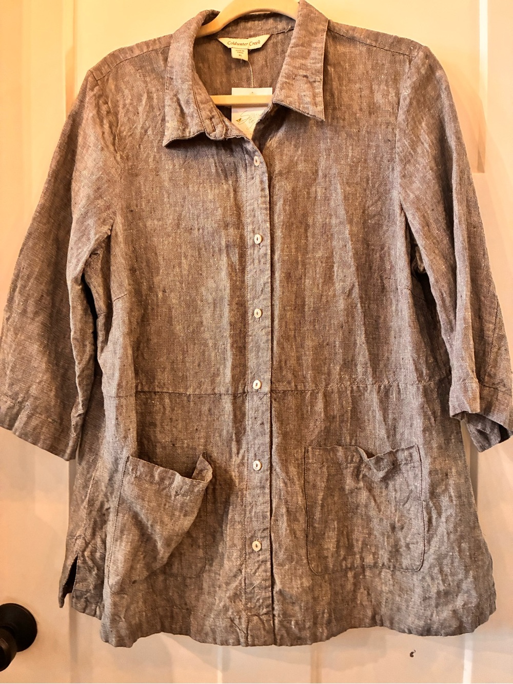 Coldwater Creek Women's Linen Button-Front Tunic in Heather Gray